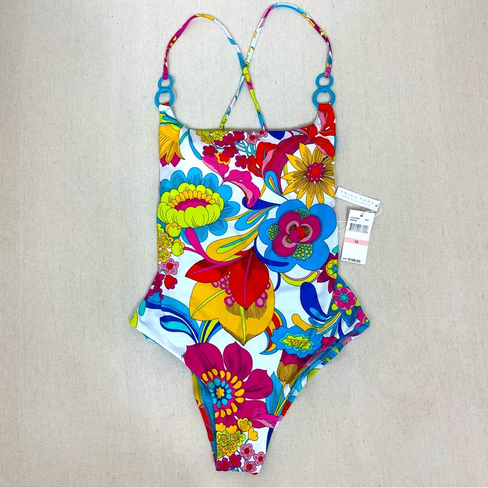 TRINA TURK Women’s Fontaine Twist Back Convertible One Piece Swimsuit Size 10